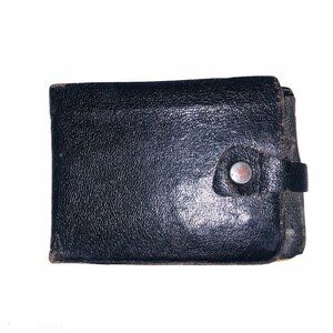 Vintage 70sMens Black Genuine Leather Folding Wallet ID Pictures Bill Holder Key